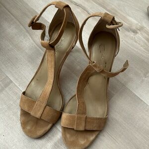 Ann Taylor sandal Caramel Tan,elegant suede dress sandals, 3-inch heels